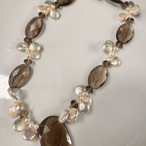Smoky Quartz Elegant Pearl and Fresh Water Pearl Necklace